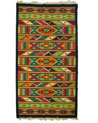 Romanian Oltenian Kilim Rug Handwoven 100% Wool Geometric Green Orange 1970s