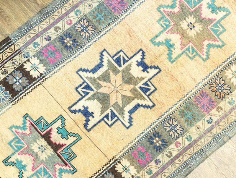 Boho chic wide vintage Turkish runner-Rustic geometric Oushak rug-4.10x8.7ft gallery