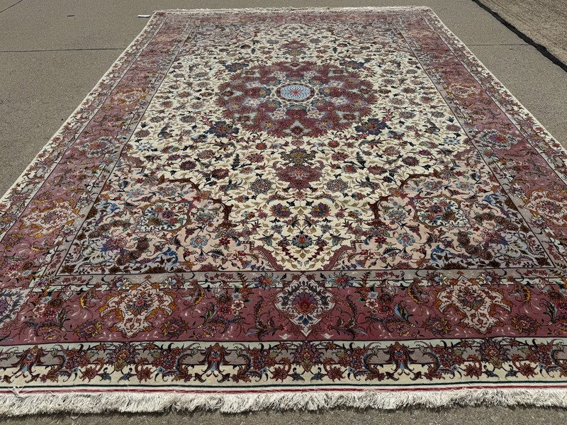 FINE ORIENTAL RUG WOOL SILK 8x12 VINTAGE HANDMADE HAND-KNOTTED COLORFUL 9x12 ft gallery