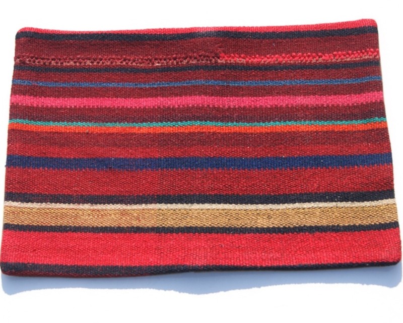 RECTANGLE 20"x14" KURDISH KELIM PILLOW COVERS WOOL HAND WOVEN RED AREA RUGS 30+ gallery