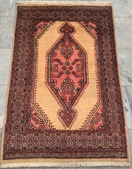 Vintage Afghan Hand-Knotted: Bokhara Wool Area Rug, Traditional Carpet (3×4 ft.)