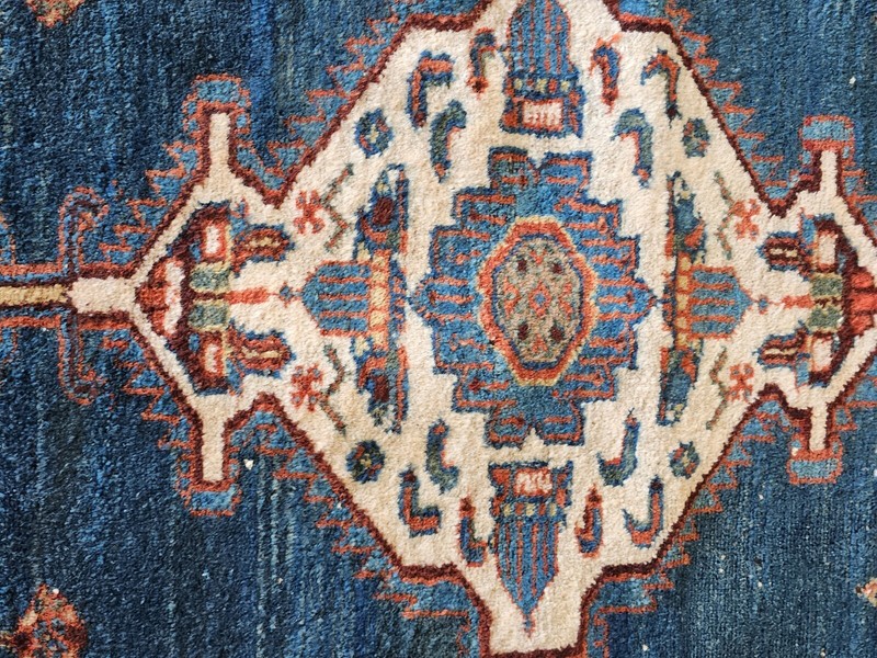 1930s Malayer Rug, 4' X 5'', Blue Field with White Medallion gallery