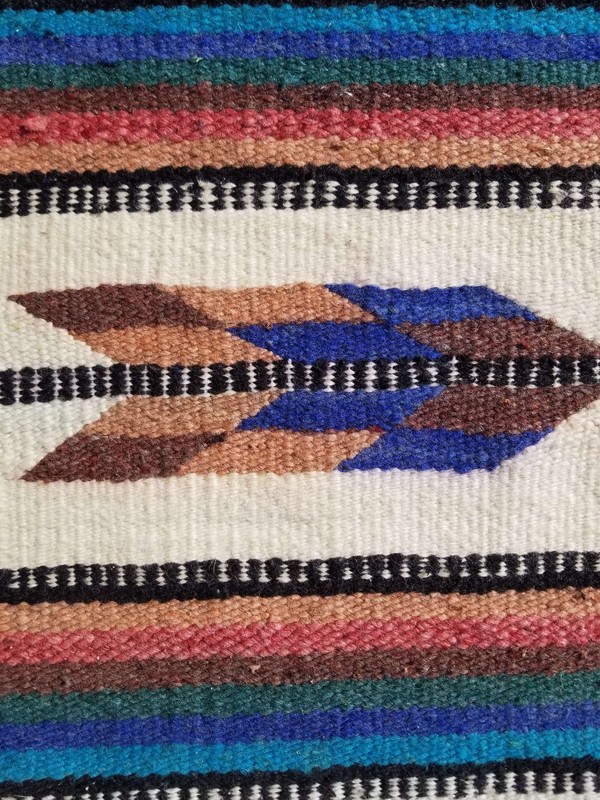 Vintage Traditional Handmade Mexican Zapotec Wool Multicolor Kilim 74x157cm gallery