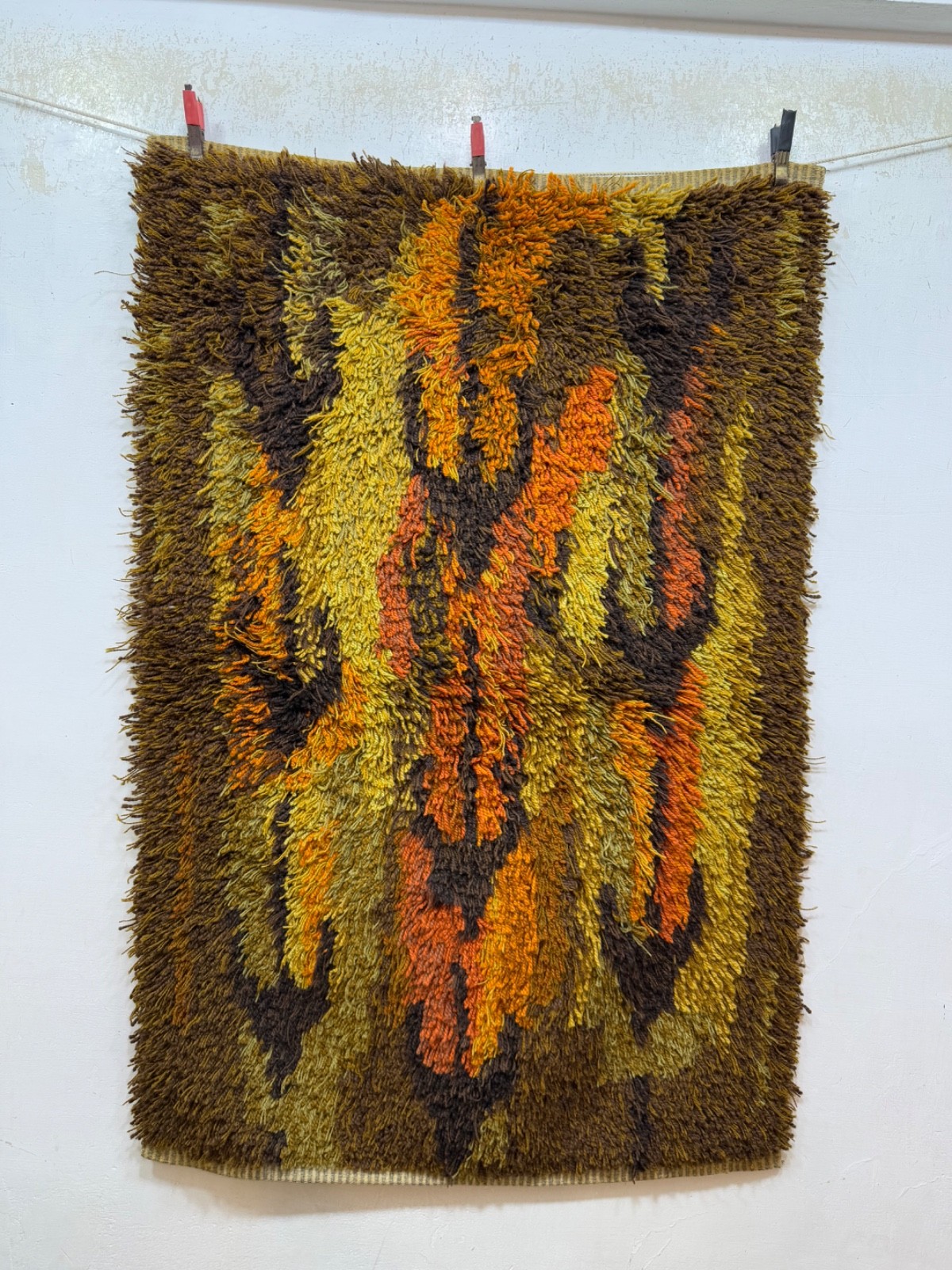 Vintage Beautiful Hand Knotted Swedish Scandinavian Rye Shag Wool Rug Carpet gallery
