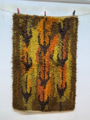 Vintage Beautiful Hand Knotted Swedish Scandinavian Rye Shag Wool Rug Carpet
