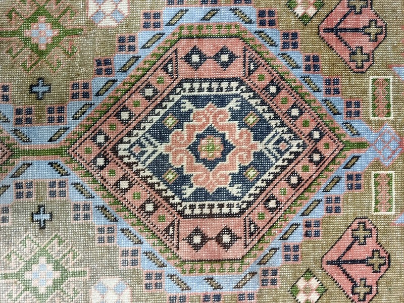 Unique Bulgarian Vintage Green Geometric Rug, 4.7x8.2ft, Carpet from the 1950s gallery