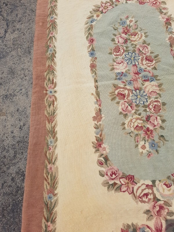 Vintage French Floral Needlepoint Handmade Multicolor Rug Wool Carpet 168x108 cm gallery