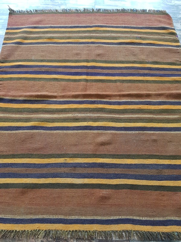 Vintage Handmade Traditional Lovely Striped Kilim Floor Rug Carpet 166x138 cm gallery