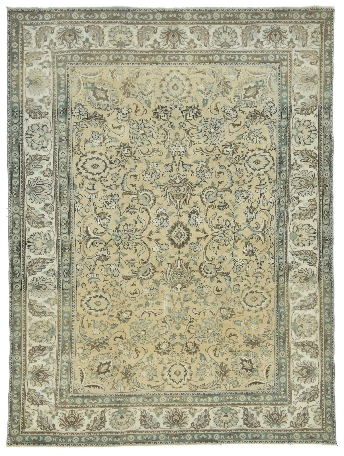 Distressed Vintage Semi-Antique Muted Floral Wool Oriental Rug Carpet 8X11 ft gallery