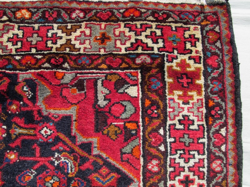 SEMI - ANTIQUE OREINTAL MAHAL RUNNER WITH INDIGO BLUE BACKGROUND - 10' x 3'5" gallery