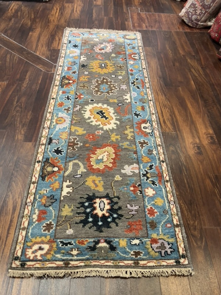 Fun Colors Hand Knotted Oushak Geometric Area Rug Carpet Runner 2’8”x7’11”,#72