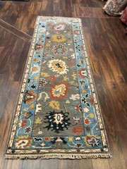 Fun Colors Hand Knotted Oushak Geometric Area Rug Carpet Runner 2’8”x7’11”,#72