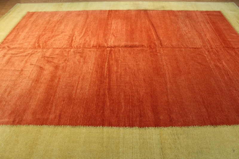 9' X 12' HANDMADE WOOL RUG, Tibetan Modern yellow, gold, orange colors Pm75 gallery
