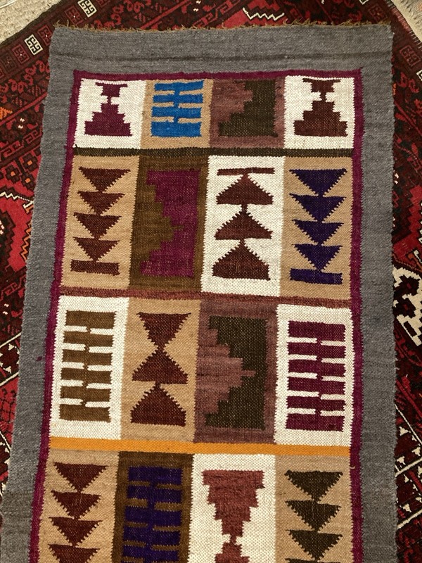 Vintage Traditional Handmade Peruvian/ Incan Wool Tribal Kilim 4.8 x 2 ft Runner gallery