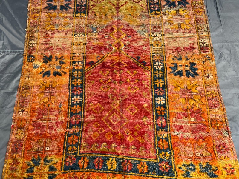 Antique Caucasian Prayer Rug Distressed Low Pile Hand Knotted Vintage 3.5x5.5FT gallery