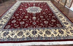 Pak Per’sian Rug 9×12, Maroon and Ivory, Wool Handmade Vintage