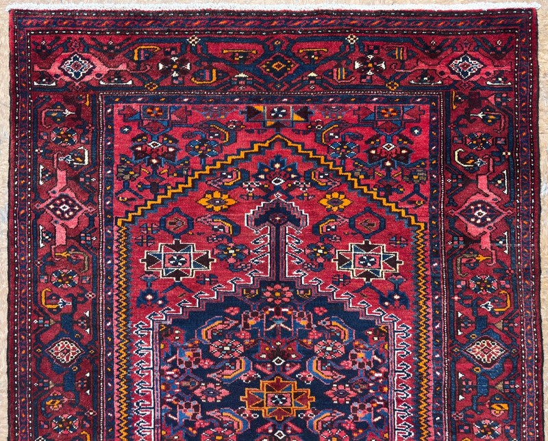 Vintage Zanjan Oriental Tribal Wool Area Rug Hand Knotted Geometric 4x6 Red Blue gallery