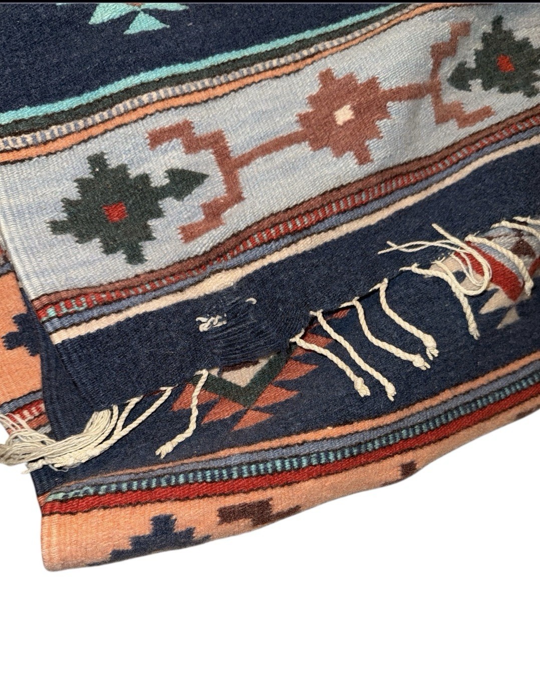 Handwoven Antique Tribal Rug 17 inches Wide By 9.75 Feet Long Used Condition gallery