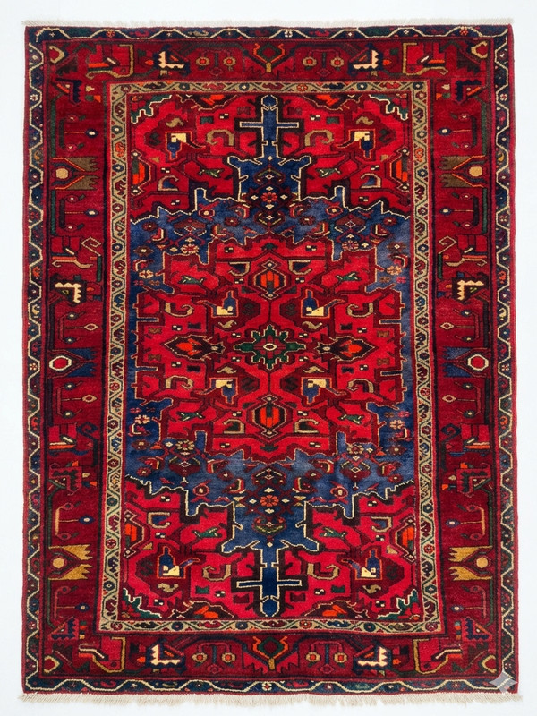 Vintage Zanjan Tribal Hand Knotted Wool Area Rug 4x7 Blue Red Geometric Oriental gallery