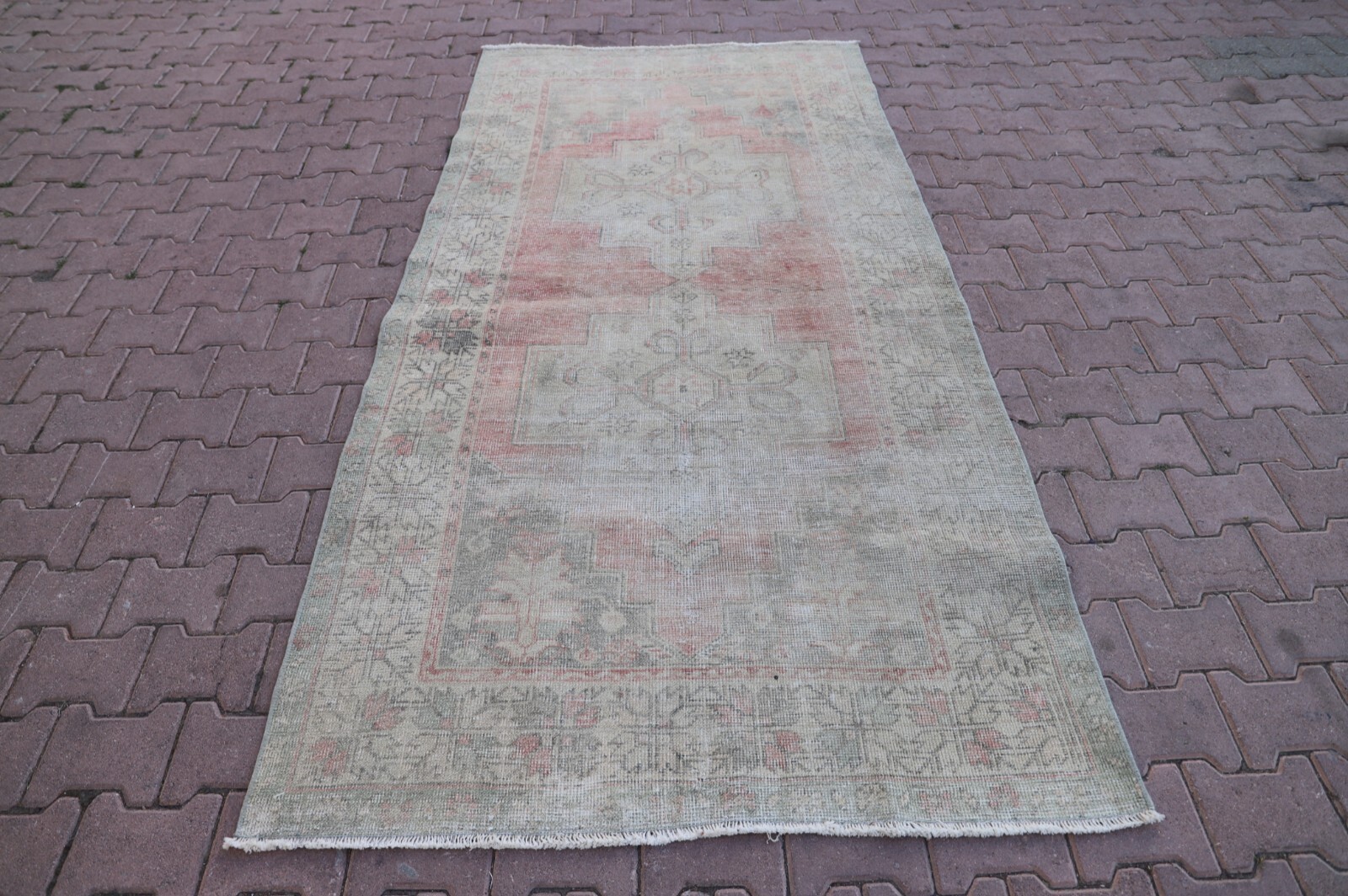 Medallion Beige Accent Rug Turkish Hand Knotted Oriental Oushak Carpet 4x8ft gallery