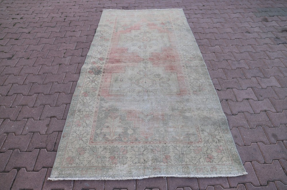 Medallion Beige Accent Rug Turkish Hand Knotted Oriental Oushak Carpet 4x8ft