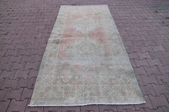 Medallion Beige Accent Rug Turkish Hand Knotted Oriental Oushak Carpet 4x8ft