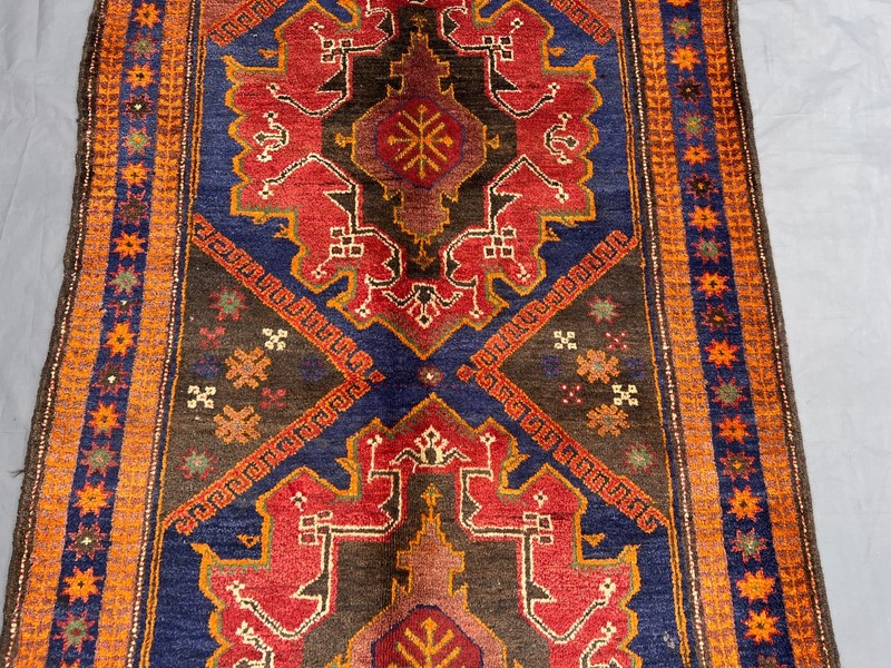 3'6x6 Ft Vintage Handknotted Caucasian Geometric Medallion Wool Rug gallery