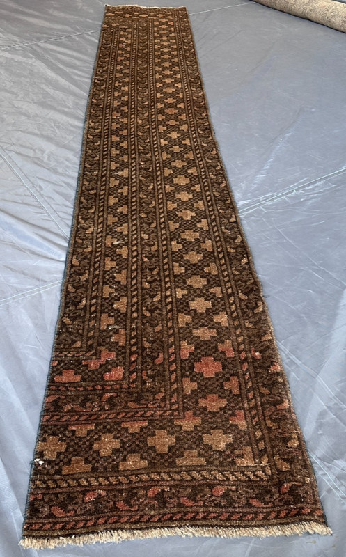 1'4 x 8'3 ft Antique Terracotta Faded Runner Rug – Vintage Hand-Knotted Wool gallery