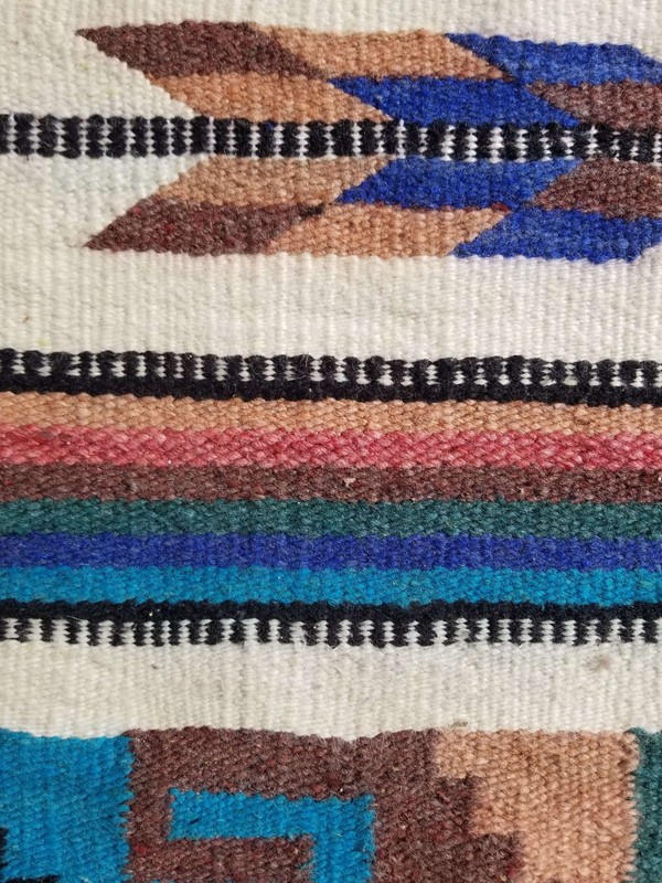 Vintage Traditional Handmade Mexican Zapotec Wool Multicolor Kilim 74x157cm gallery
