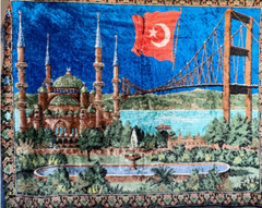 Vintage Wall Decor Tapestry Carpet, Turkish Tapestry Carpet, Istanbul Panorama