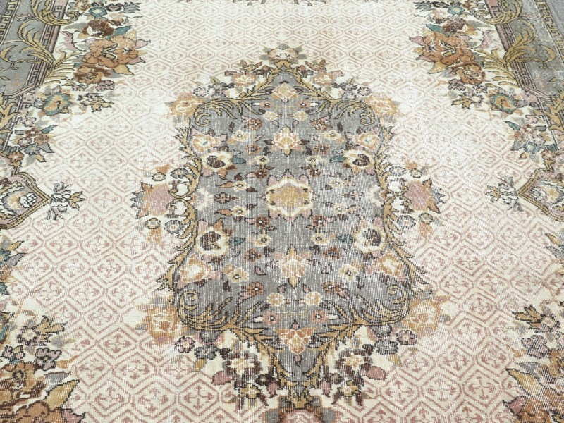 Vintage Turkish Rug, Distressed Floor Carpet, Handmade Wool Large Rug 84"x123" gallery