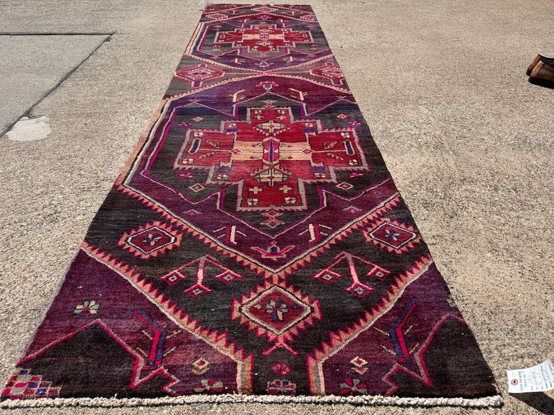 3x11 VINTAGE RUNNER COLORFUL RUG ANTIQUE handmade handwoven purple pink blue red gallery