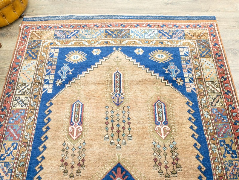 Antique Blue Pink Green Turkish Oushak Rug 5.3x9.3 ft Hand Woven Vintage Carpet gallery