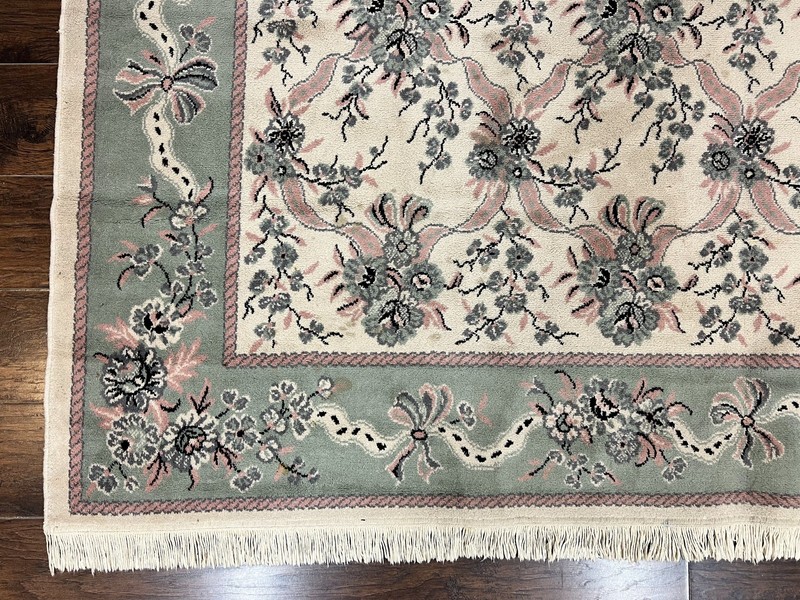 Belgium Power Loomed Rug 8x11, Ivory and Green, Wool Carpet, Floral gallery