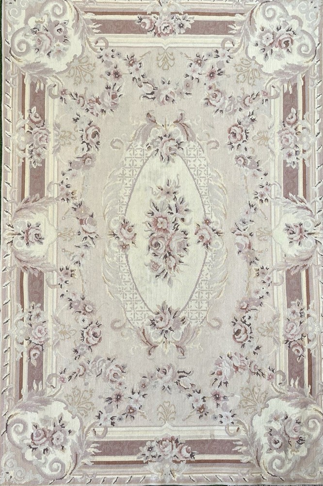 Vintage wool Needlepoint floral area rug dusty rose and ivory 3.5 x 5.5 ft