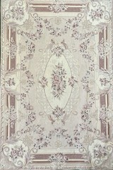 Vintage wool Needlepoint floral area rug dusty rose and ivory 3.5 x 5.5 ft