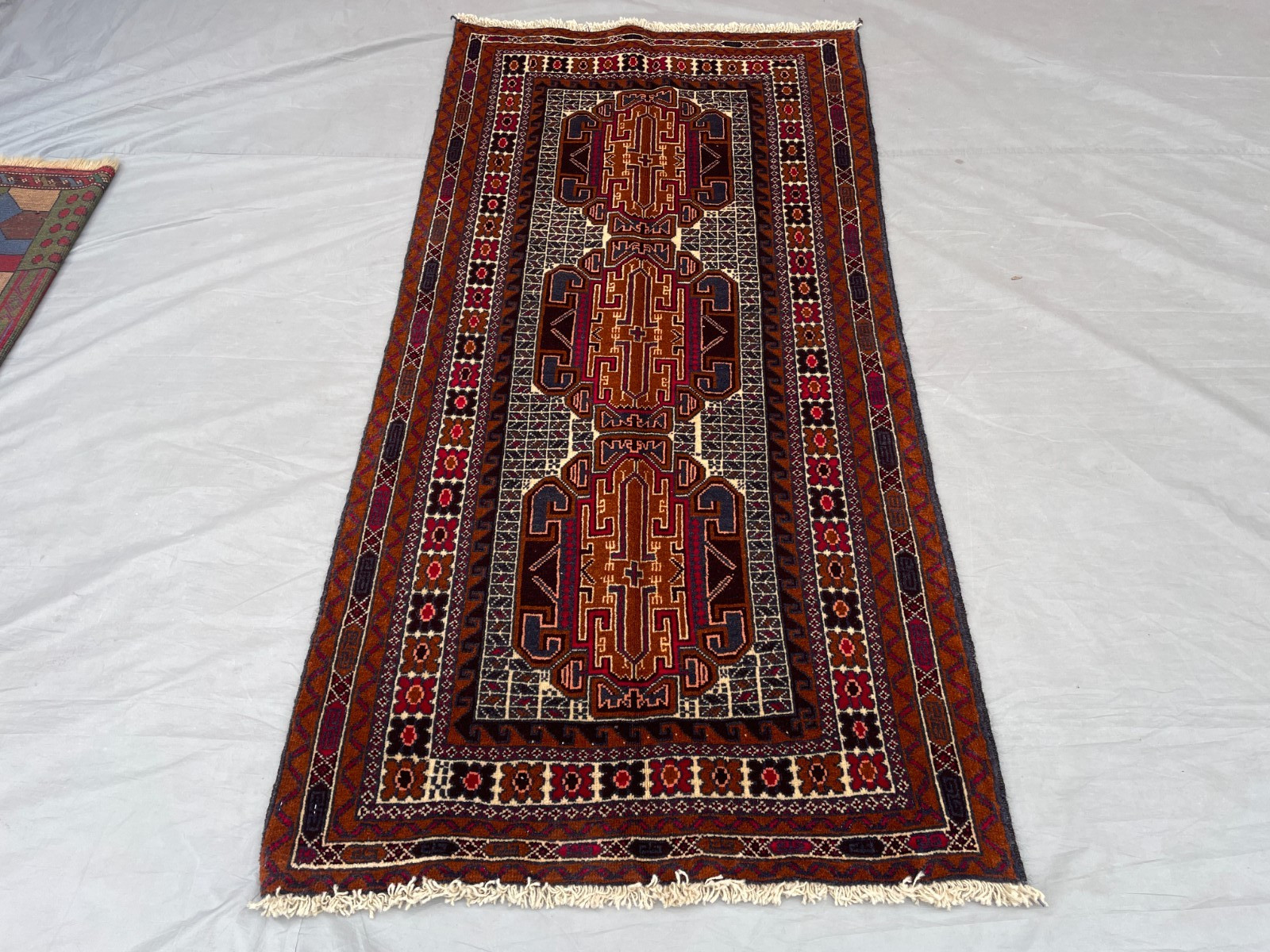 2'8x5'5 ft Vintage Afghan Baluchi Hand Knotted Wool Brown Navy Tribal Runner Rug gallery