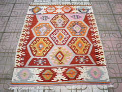 Vintage Turkish Rug 39” x 47” Flat Woven Antalya Rug Nomadic Woven Wool Rug