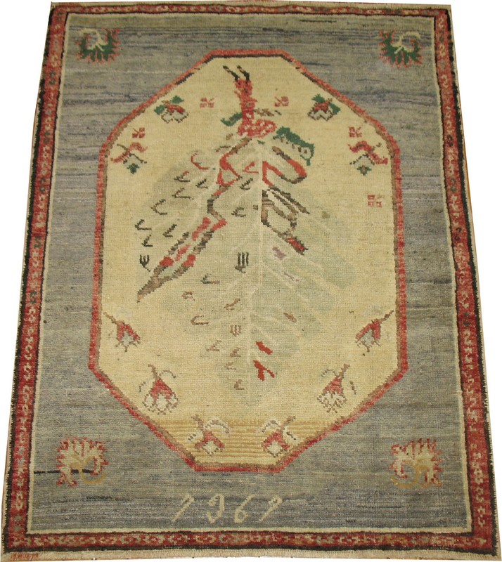 Vintage Turkish Ushak Oushak Rug Dated 1961 Size 2'11''x3'8'' gallery