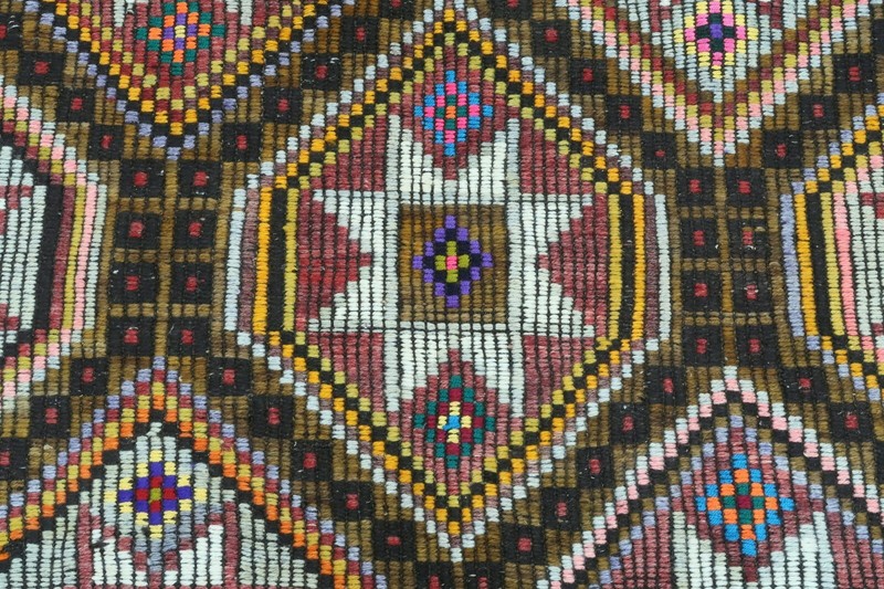Large Star Embroidered Multicolor Cecim Kelim, Handwoven Turkish Rug 81"x140" gallery
