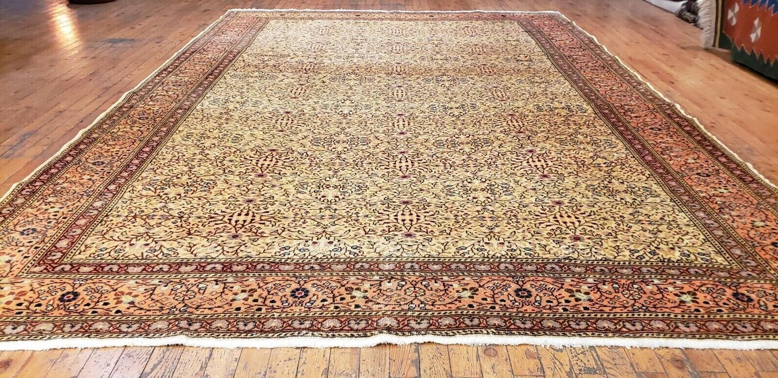 Exquisite Cr1930-1939s Antique Wool Pile Floral Patterned Bunyan Rug 6'7"×9'8" gallery