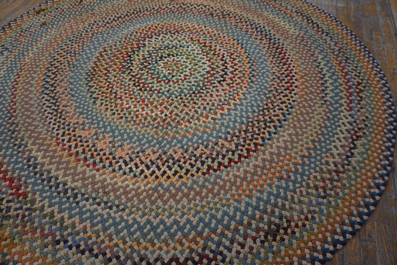 8X8 Vintage American Braided Multicolor Wool Area Rug 1935 gallery