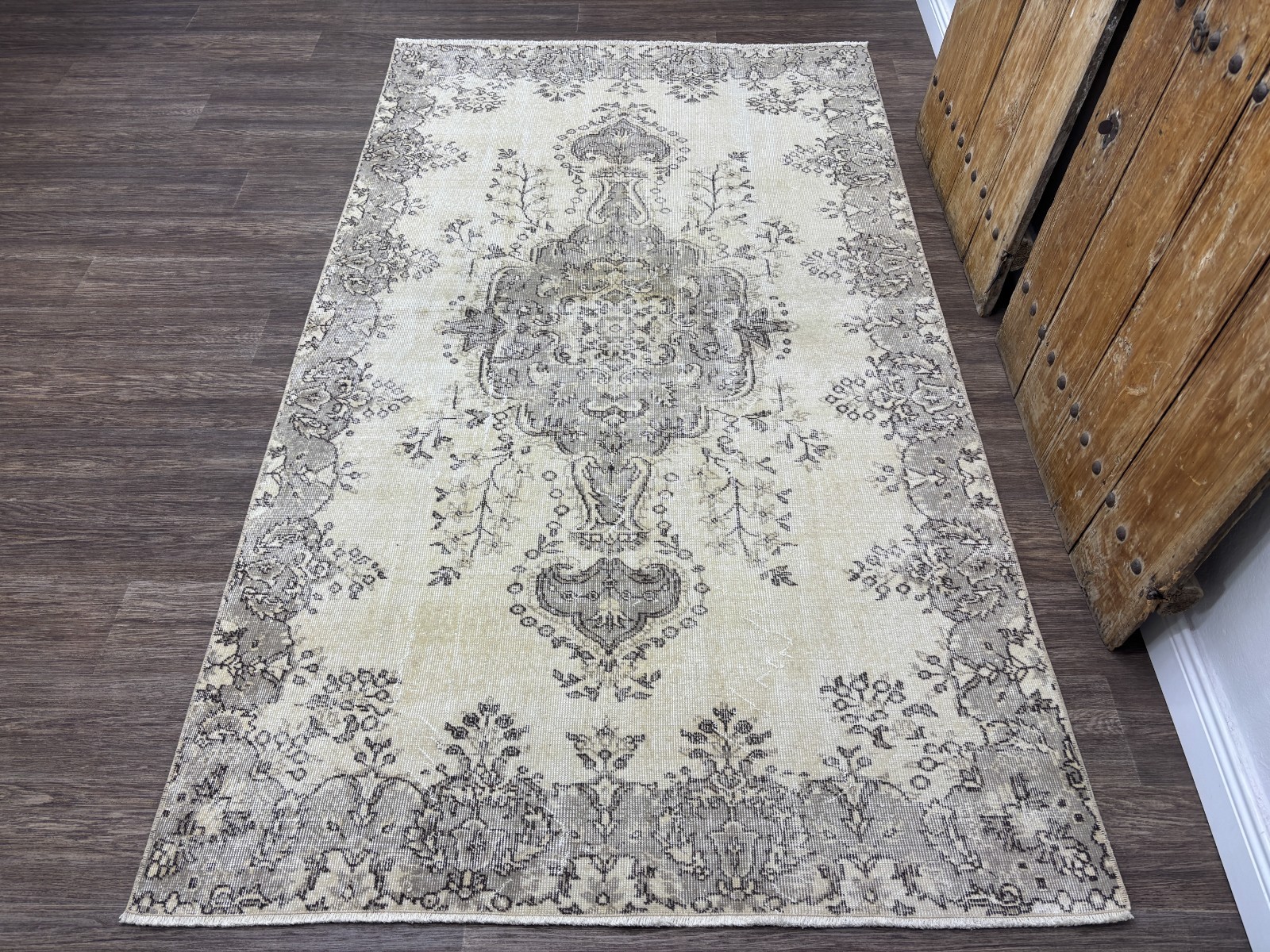 5x9 Beige Gray Vintage Turkish Area Rug, Hand-Knotted Wool Living Room Rug gallery
