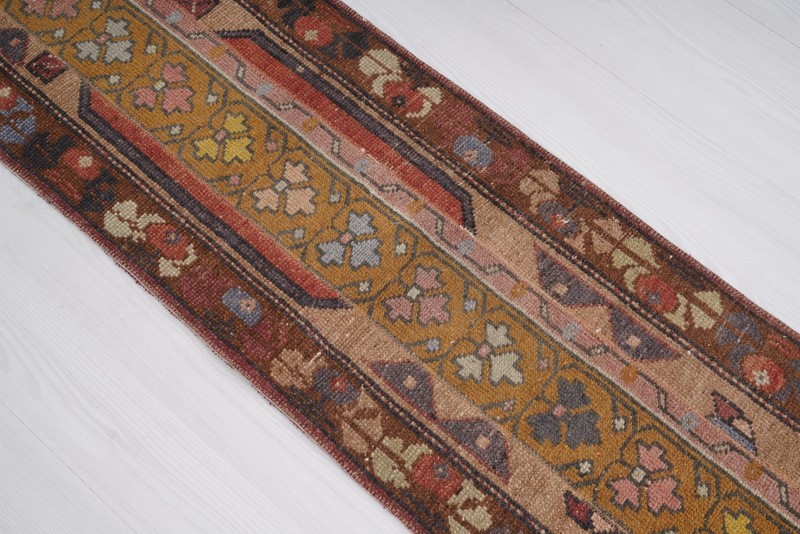 1x9 Rug, Knotted Turkish Wool Runner Rug, Neutral Vintage Oushak Rug Runner 847 gallery