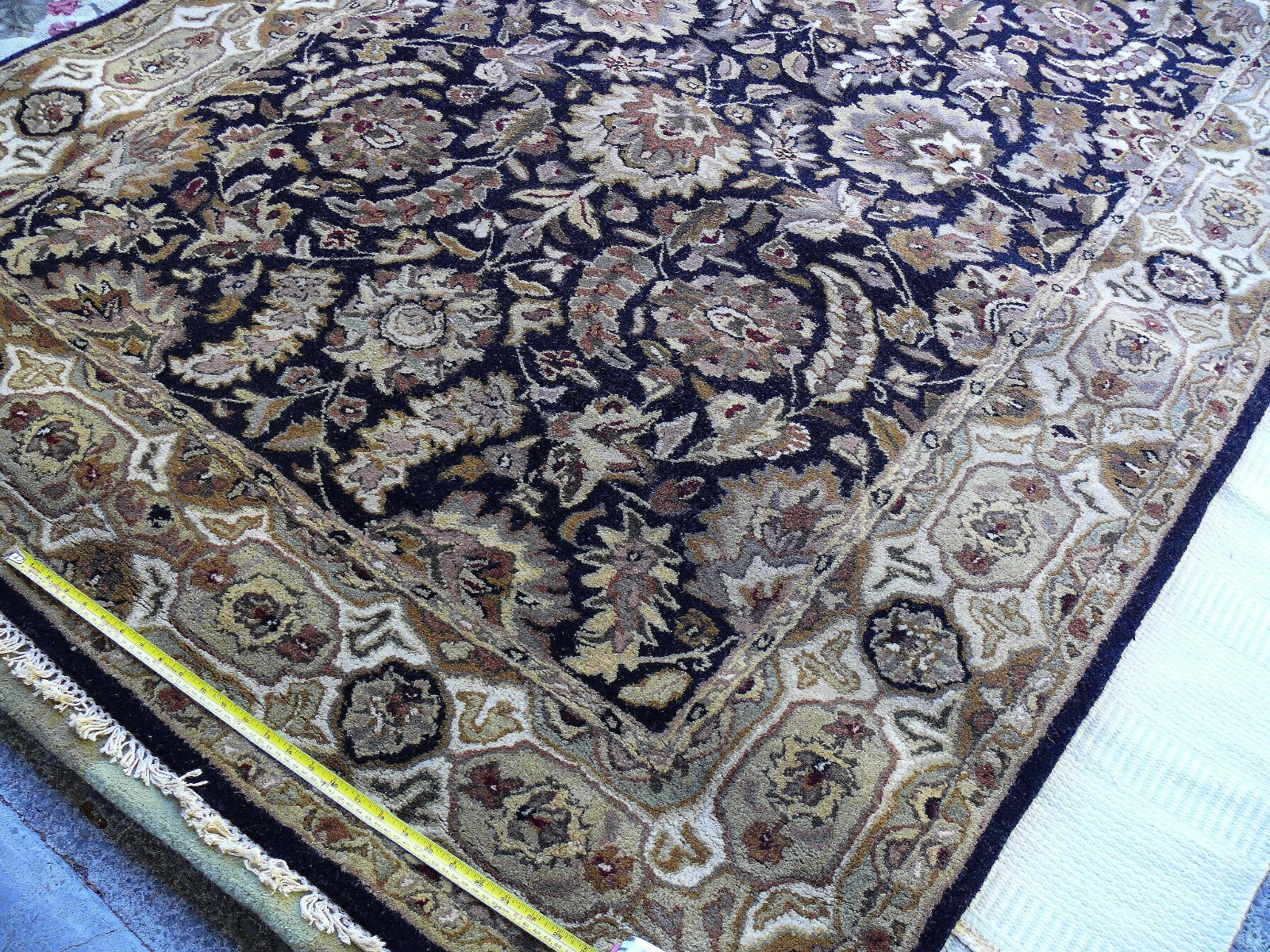 MADRAS Hand Tufted RUG Oriental DEEP BLUE BROWN GOLD 8'3"x5' MSRP$4000+ gallery