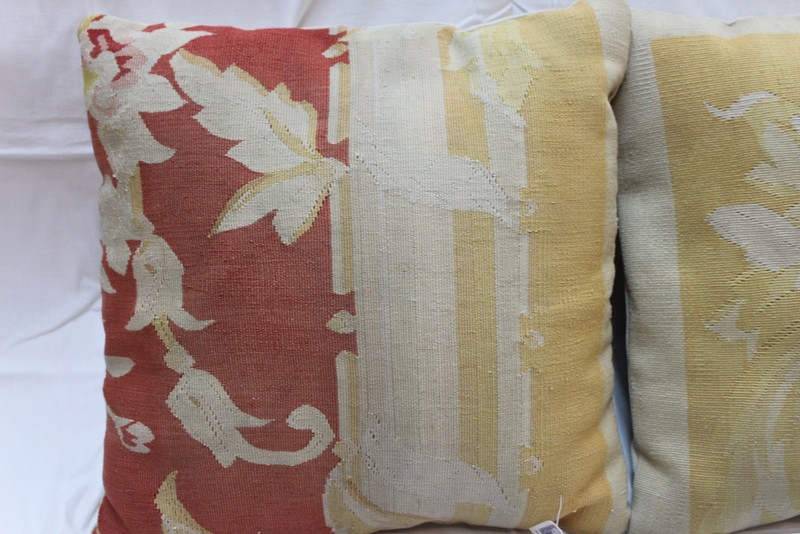 3 Handmade Pillow made out of Antique Rugs, French Savonnerie Design Beige Gold gallery