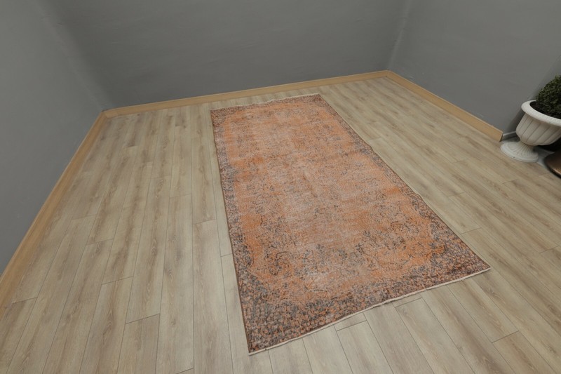 Anatolian Overdyed Handmade Carpet Traditional Vintage Orange Area Rug 5x10 ft gallery