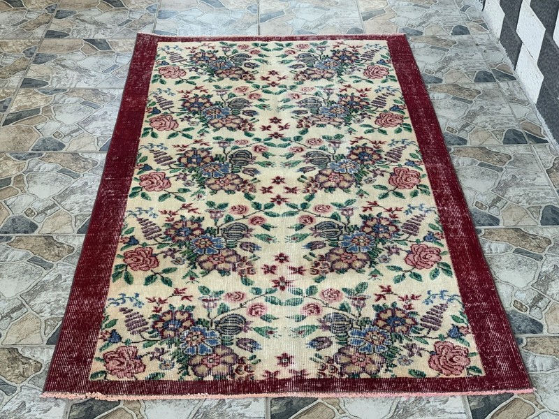 Vintage Turkish Rug | Oushak Handmade Wool Farmhouse Carpet Antique 3.3 x 5.2 ft gallery