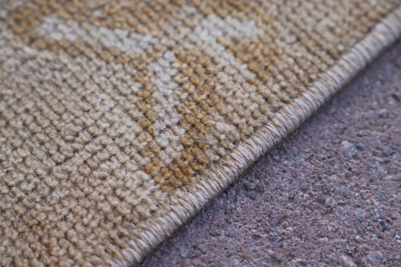 Vintage Small Carpet Anatolian Handwoven Authentic Oriental Beige Rug 2x4 ft gallery
