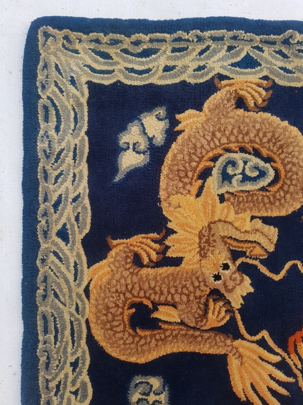 Vintage Tibetan Chinese Handmade Dragon Multicolor Wool Rug Carpet 138x70 cm gallery